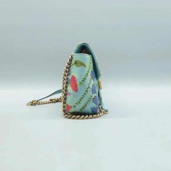 100% Authentic GUCCI GG Marmont Flap Blue Unskilled Worker Leather Shoulder Bag - Picture 4 of 12